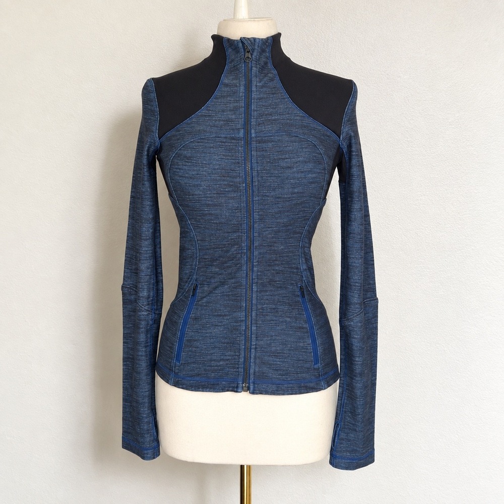 Lululemon Forme Jacket Women Size 4 Blue Black Space Dye full funnel collar